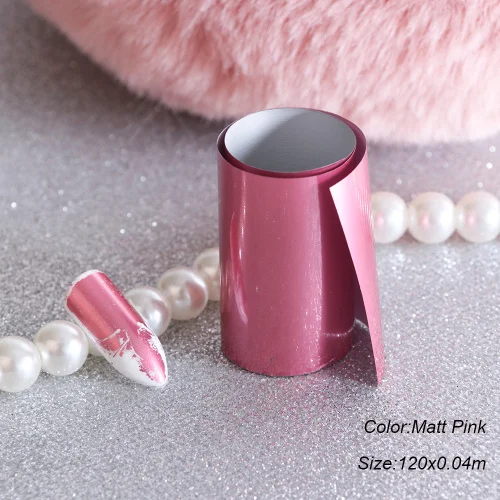 Matt Pink 1 рулон Фольга для ногтей бумажные наклейки Переводные слайдеры наклейки голографический Маникюр обёрточная бумага советы ногтей Фольга украшения набор TRA40 - Цвет: Matt Pink