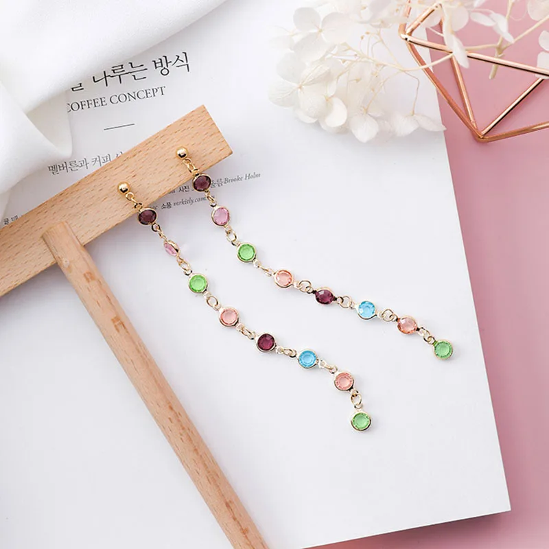 

New Arrival Candy Color Crystal Beads Long Earrings Women Simple Elegant Dangle Brincos Boucle D'oreille Femme 2018