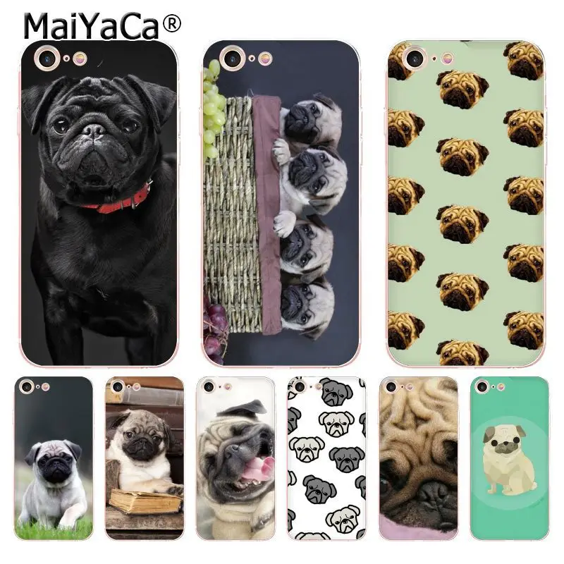 Мягкий ТПУ чехол MaiYaCa для телефона с рисунком мопса iPhone X XS MAX XR 7 7plus 8 8Plus 6S 5S 12Pro 11 11pro