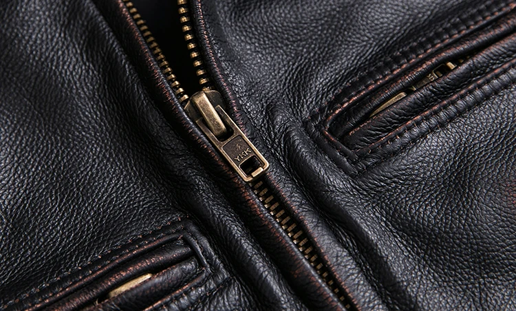AYUNSUE Vintage Genuine Leather Jacket Men Real Cow Leather Coat Short Biker Motorcycle Leather Jackets KJ2539