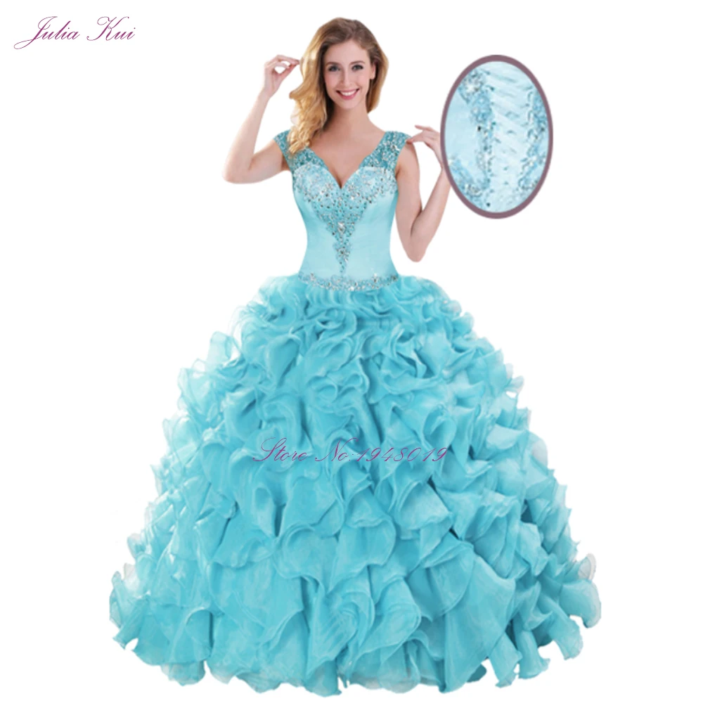 Винтажное бальное платье из органзы с V-образным вырезом и шнуровкой сзади |