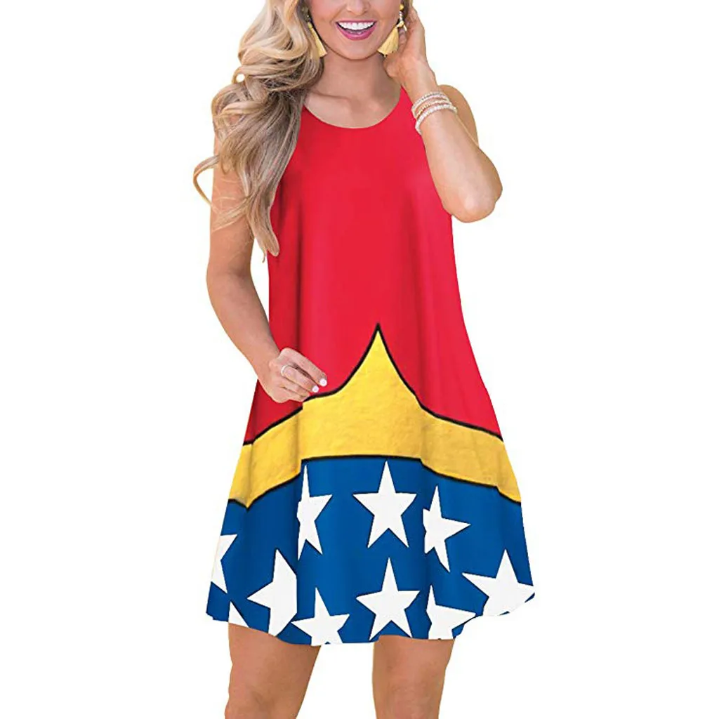 Красный большой размер свободный американский День Независимости флаг Женская