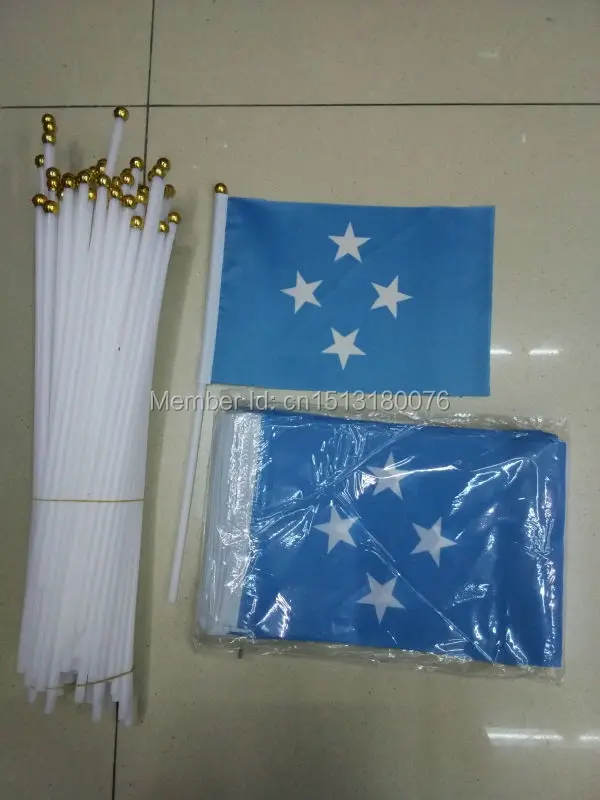

World National Flag MicronesiaMicronesia 14 * 21cm hand wave flags 100pcs / bag with plastic flagpole banner