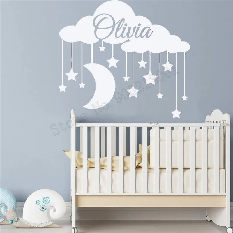 Kidsroom персонализированные имя со звездой луной облака стикер стены винил Сделай