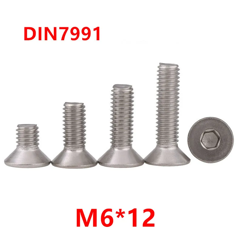 100 шт. DIN7991 ISO10642 JISB1194 M6 * 12 шестигранный потайной винт с плоской головкой болты 304