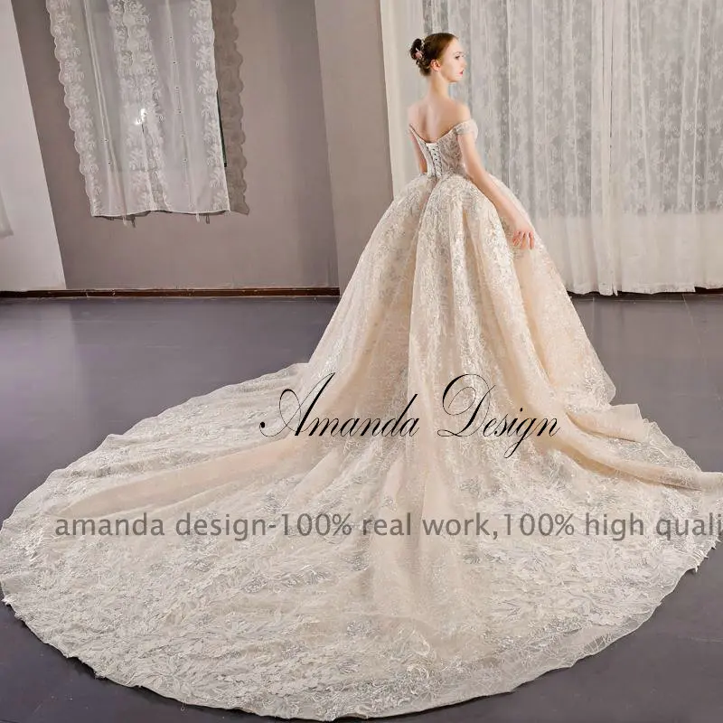 Платье с длинным шлейфом Amanda дизайнерское кружевное платье цвета шампанского