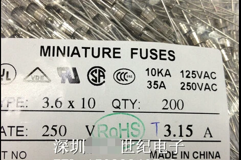 

250v 3.15a slow blow glass fuses 3.6*10mm