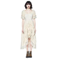 fashion gothic womens dress prairie chic cotton long dresses short puff sleeve romatic dress lace cream dress new arrival