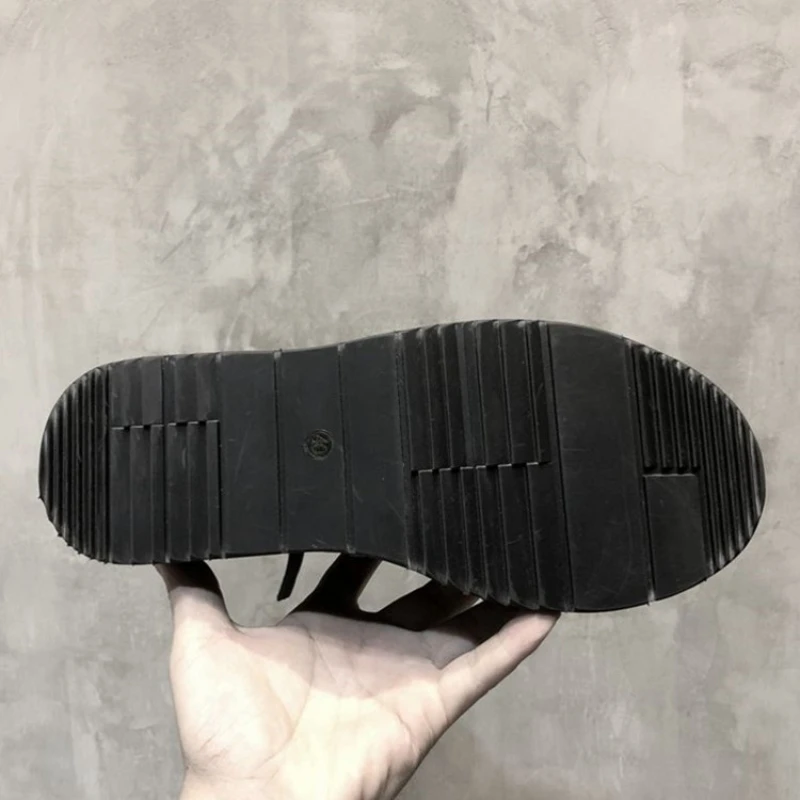 Fashion Men Thick Platform Ankle Boots High Top Genuine Leather Motorcycle Shoes Round Toe Zipper Military Safety | Обувь