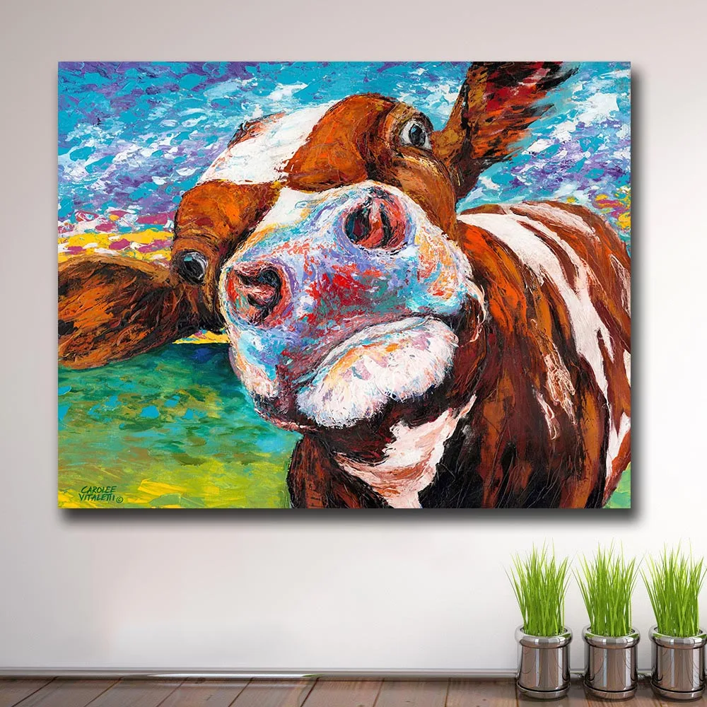 Wxkoil граффити любопытный коровы Wall Art Картина на холсте для Гостиная картина