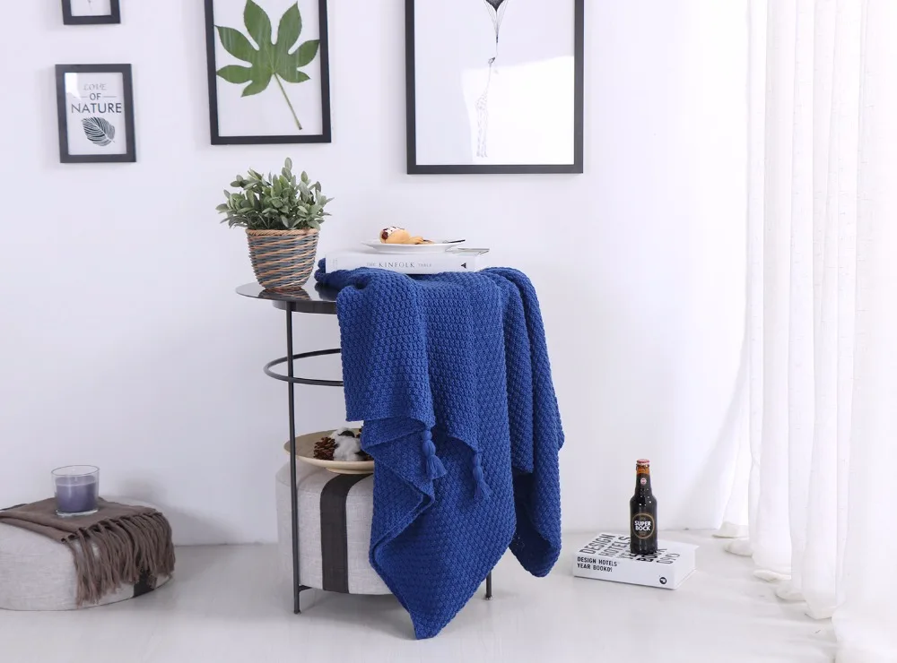 Новое теплое хлопковое мягкое вязаное одеяло с кисточками Пледы для дивана