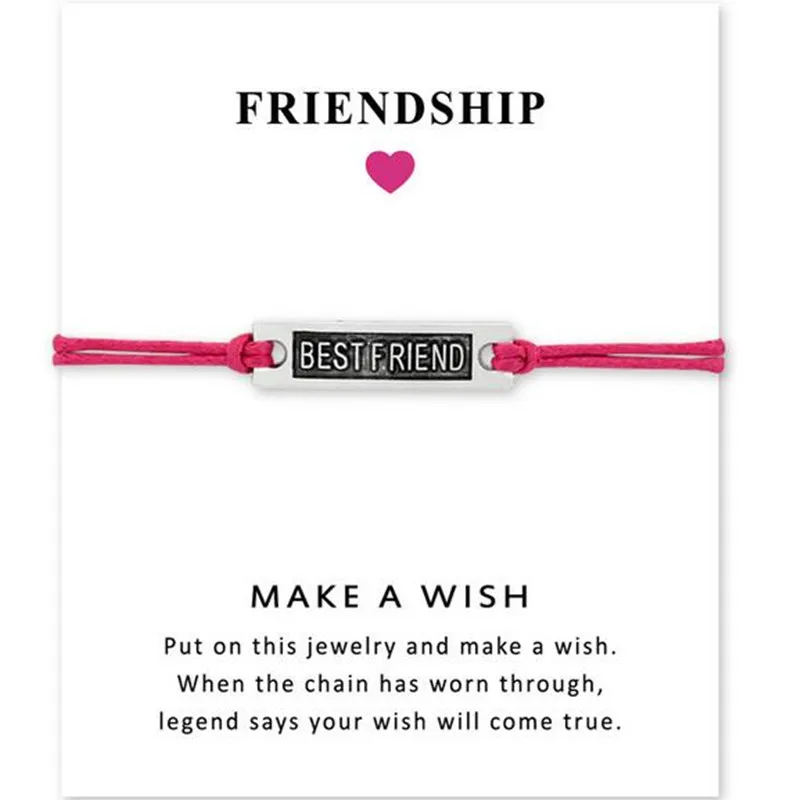 10 шт./лот 4 цвета серебряный браслет Best Friend Wish Card для женщин девушек Регулируемый