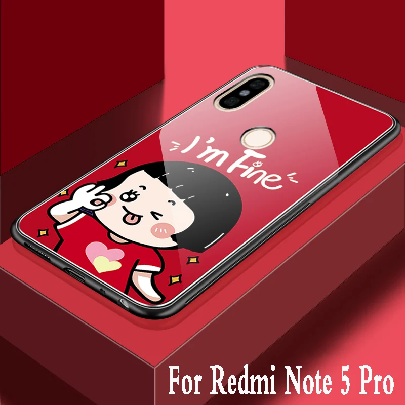 Для xiaomi redmi note 5 pro Чехол из закаленного стекла с мультипликационным принтом для