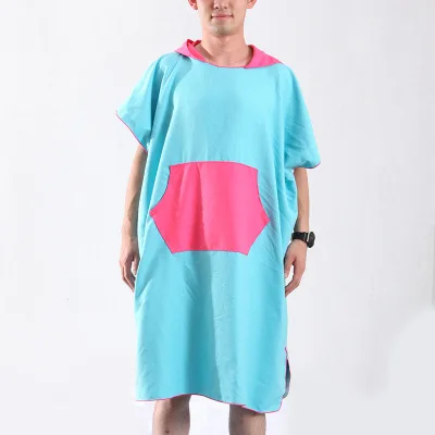 Blue Changing Robe Bath Towel Microfiber Adult Hooded Beach Towel Poncho Surf Bathrobe Towels Swimwear Women Man Beachwear Swimsuit - Цвет: Blue