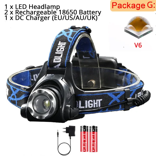 Package G 3000лм Ультра мощный XHP50 светодиодный налобный фонарь V6 налобный фонарь XHP70.2 18650 usb зарядка для кемпинга рыбалки фонарик - Испускаемый цвет: Package G