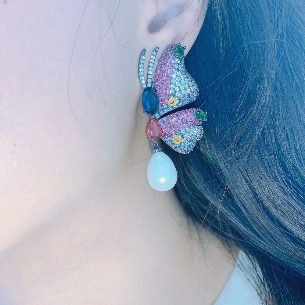 HIBRIDE модные большие серьги гвоздики в форме бабочки с фианитом класса ААА длинные