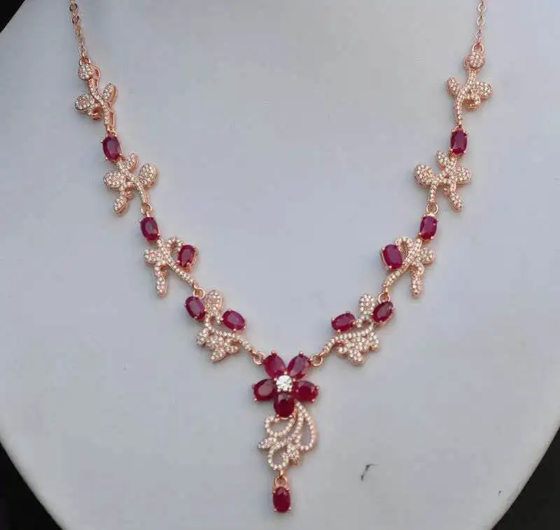 Женское Ожерелье с кулоном из натурального красного Рубинового Камня большие