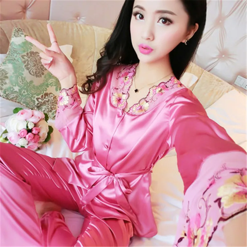 2018 Весна Лето Осень шелковые женские пижамы наборы &amp шорты для сна Дамская
