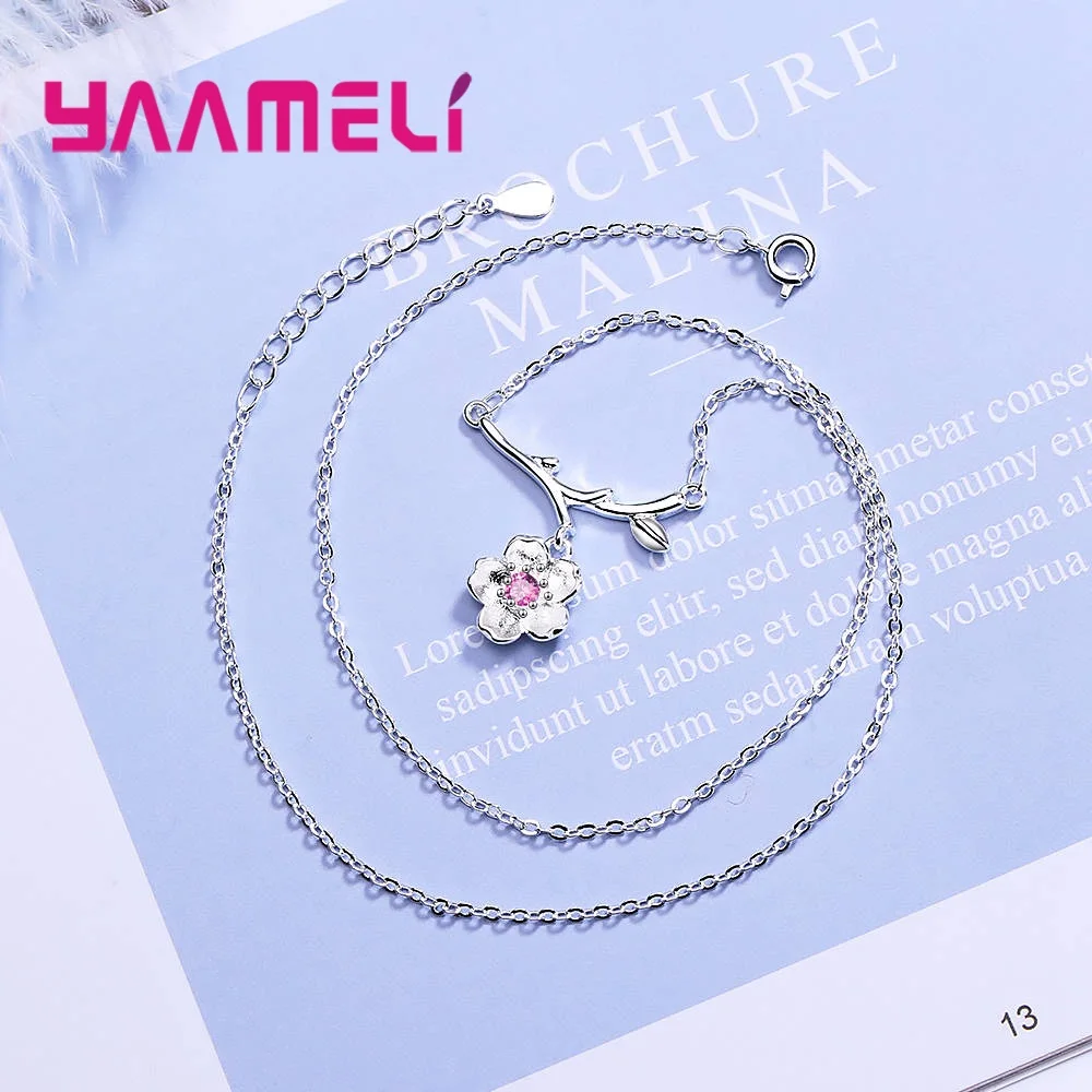 Top 925 Sterling Silver Necklace Jewelry For Women Girls Flower Shape Pendant Pave Shiny Excellent Crystal Collar Dropshipping | Украшения