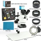 Тринокулярный стереомикроскоп 7X, 45X, 90X, Simul-Focal, USB, HDMI, видеокамера, 16 МП, 1080P, для ремонта печатных плат телефонов