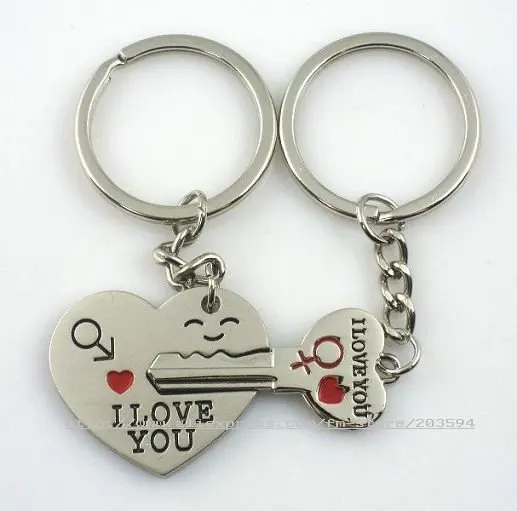 

12Pcs Key Ring Cute Alloy key+heart Key Chain s994