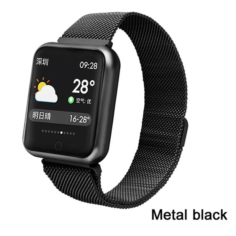 Black Steel Strap P68 смарт-браслет мульти-спортивный браслет IP68 Водонепроницаемый фитнес-трекер пульсометр Смарт-часы для мужчин и женщин - Цвет: Black Steel Strap