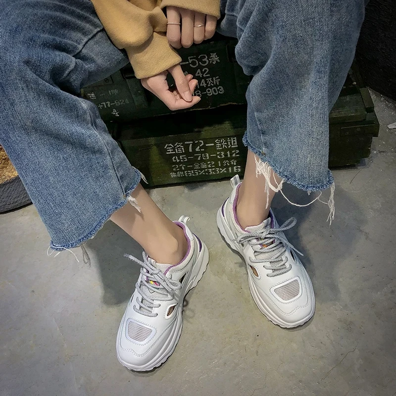 2019 г. весенние модные женские туфли сетчатая повседневная обувь на платформе