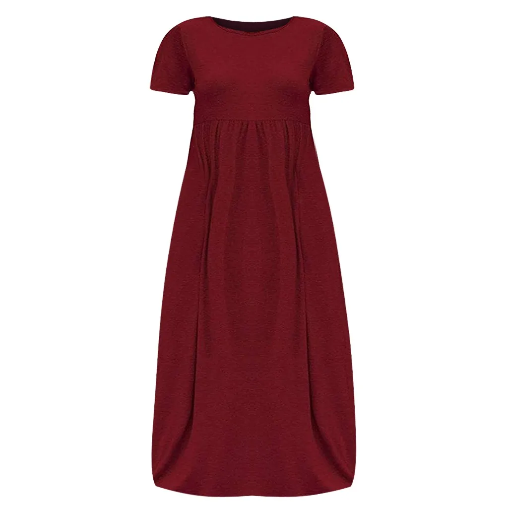 2019 New Fashion Large Size Loose Casual Dress women's Solid Color short sleeved Summer Dresses Plus Size|Женские платья| |