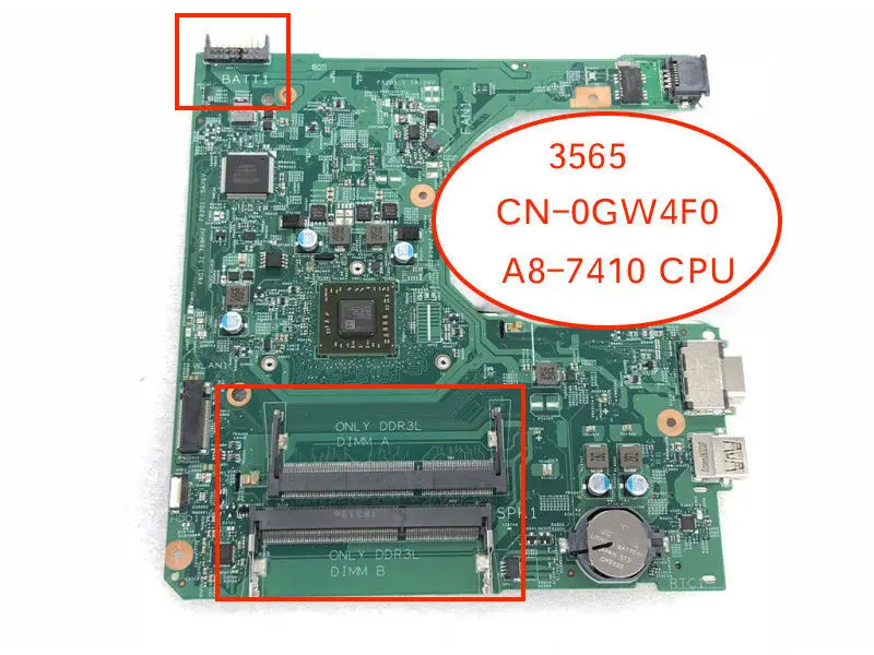 Материнская плата для ноутбука DELL INSPIRON 15 3565 материнская GW4F0 0GW4F0 Y25DC с ЦП CN