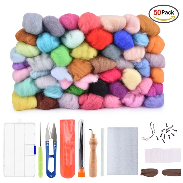 50 color starter kit 36/50 цветов, Шерстяное волокно, ровинг для игл, валяния, сделай сам, ручная прядка, волоконная кукла, набор для шитья, набор для плетения игл, ткацкий материал - Цвет: 50 color starter kit