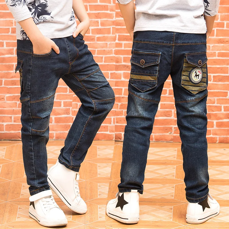 Модные джинсы для мальчиков весна-осень брюки джинсовые штаны детей детская