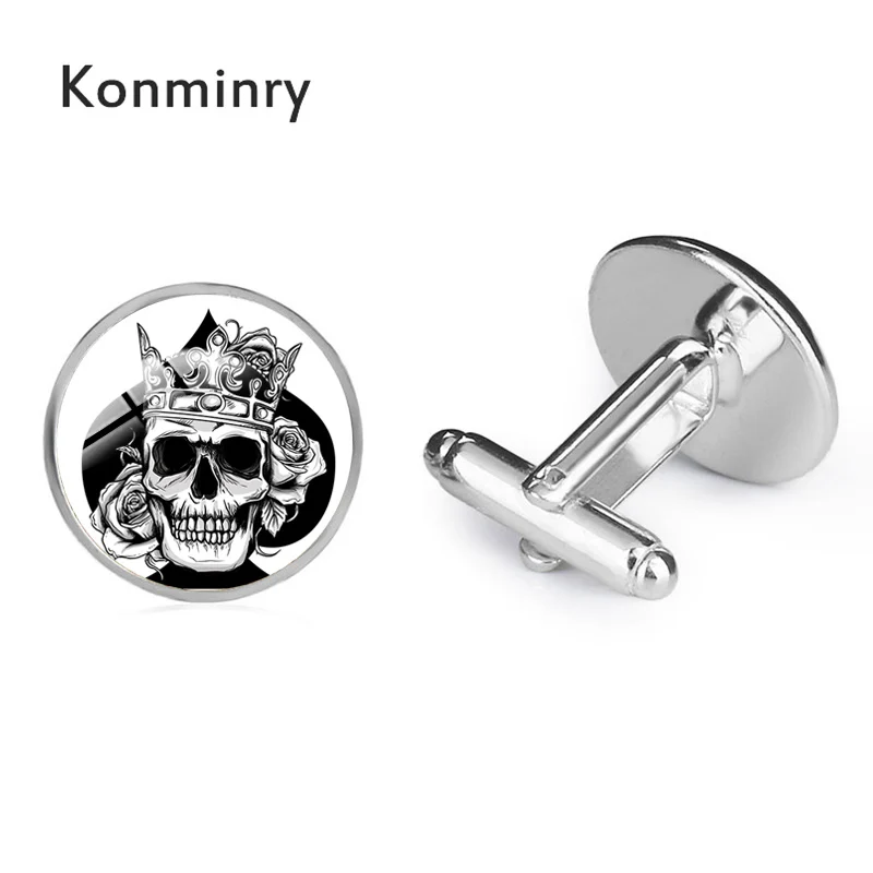 Модные мужские Запонки Konminry с черепом в виде скелета, красного и черного цветов, подвески, купольная рубашка, вечерние, серебряные, бронзовые, черные ювелирные изделия - Окраска металла: silver