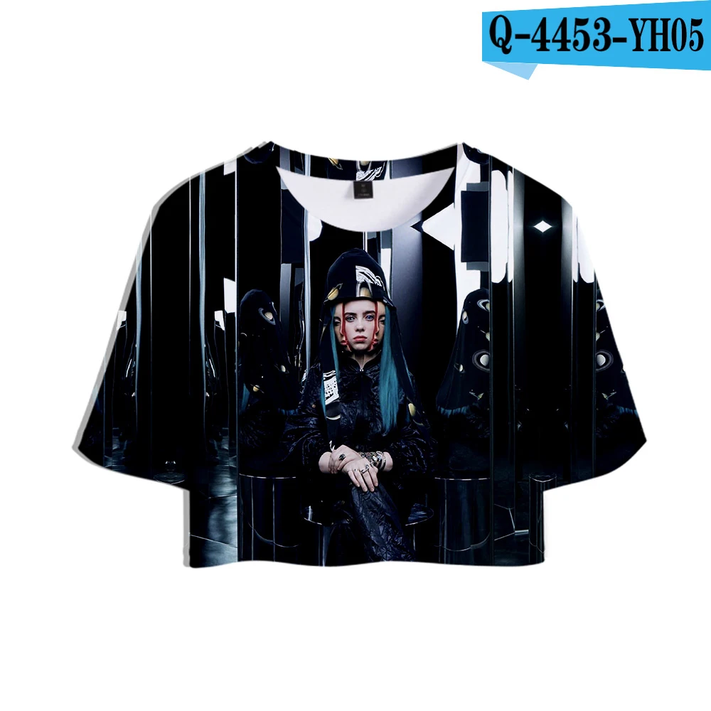 picture color Певица Билли эйлиш Новая мода Топ девушка высокое качество футболка короткая футболка женская Билли эйлиш повседневная сексуальная Распродажа одежды рубашка - Цвет: picture color