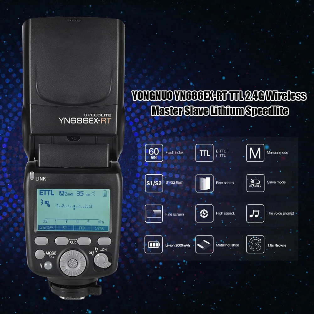 YONGNUO YN686EX RT TTL вспышка Speedlite 2 4G Беспроводная 1/8000s HSS 5600K Master Slave Вспышка w/батарея для