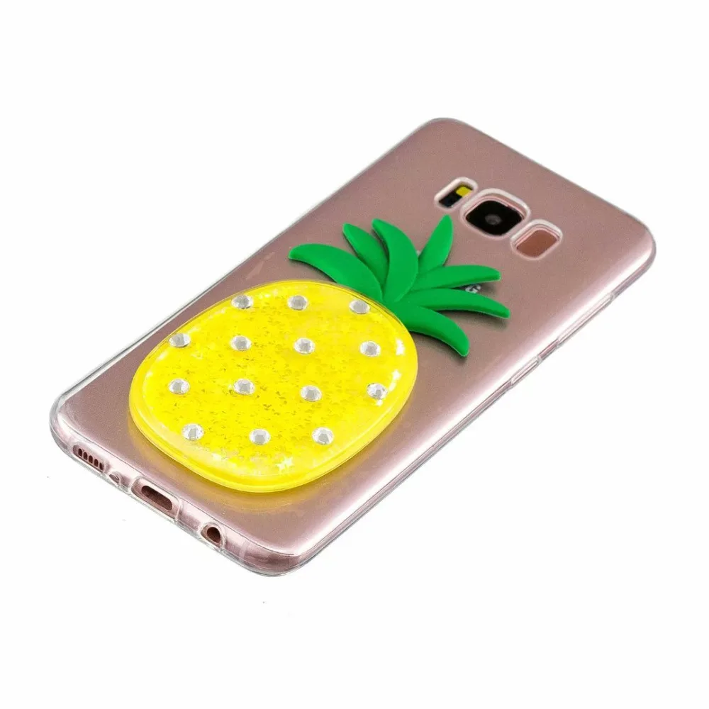 3D Pineapple DIY Diamond Bling Liquid Clear Soft Case Cover For Samsung Galaxy S7 Edge S8 Dynamic Quicksand Capa Plus |