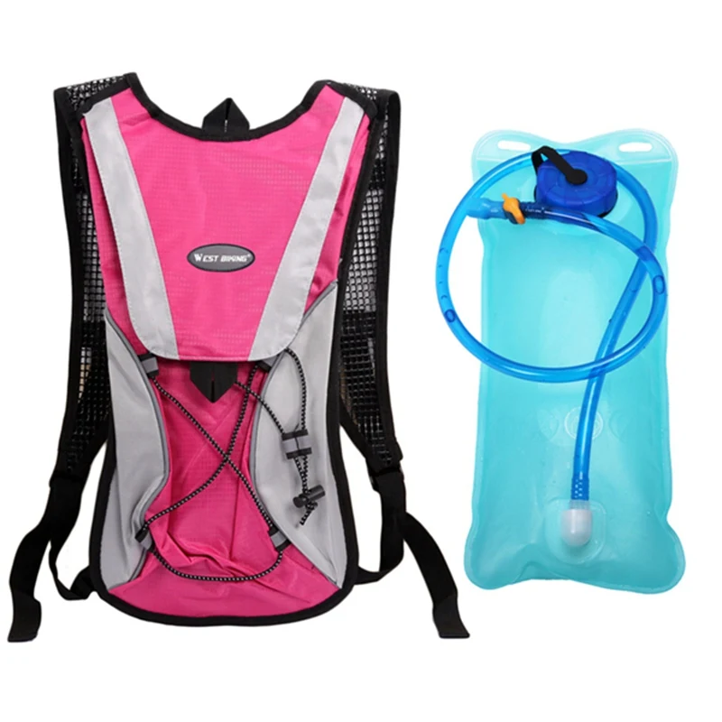 Rose Red andwaterbag WEST BIKING 2.5 L Portable Water Bag Cycling Backpack Wide Mouth Hydration Water Bladder Bag Bike Sports Cycling Bicycle Bag - Цвет: Rose Red andwaterbag
