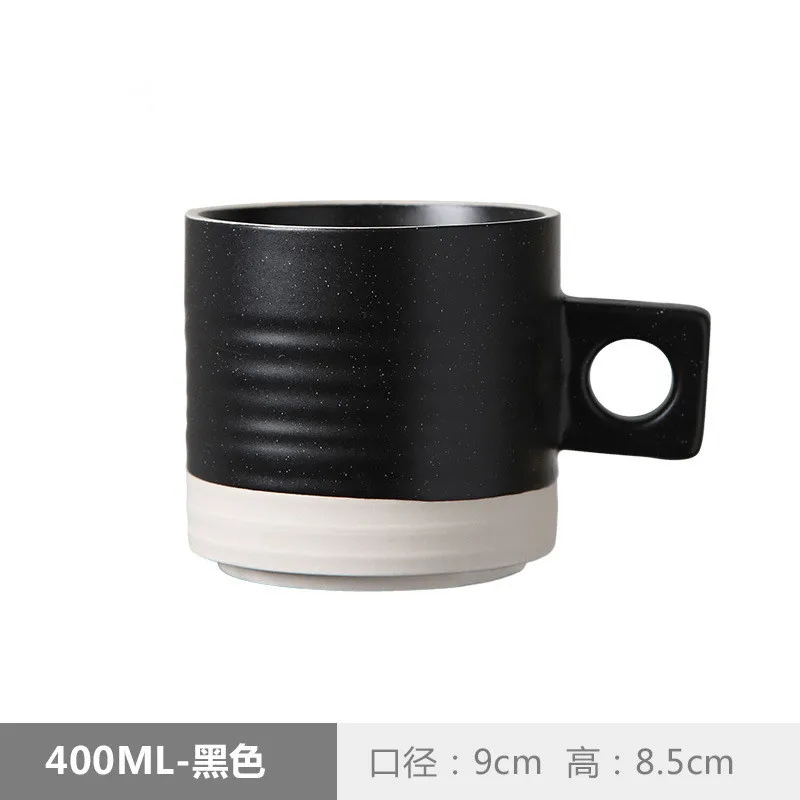 BLACK Креативная керамическая кружка для офиса, дома, кофе, молока, сока, чая, завтрака, черно-белые фарфоровые кружки, роскошный подарок, свадебное украшение 400 мл - Цвет: BLACK