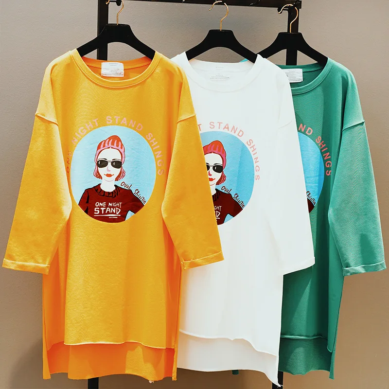 Женская футболка из хлопка Повседневная Свободная с длинным рукавом и круглым