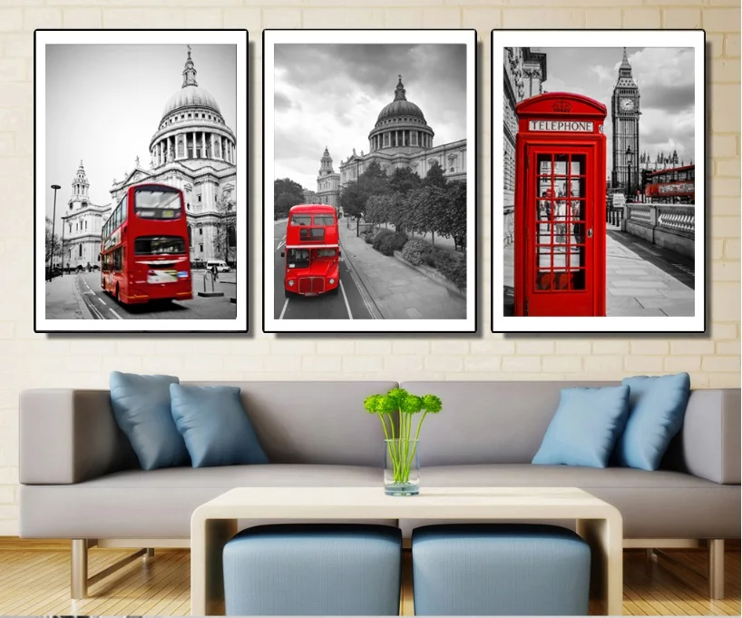 3 шт. декоративная картина на холсте красный автобус|decorative painting|canvas paintingpainting for
