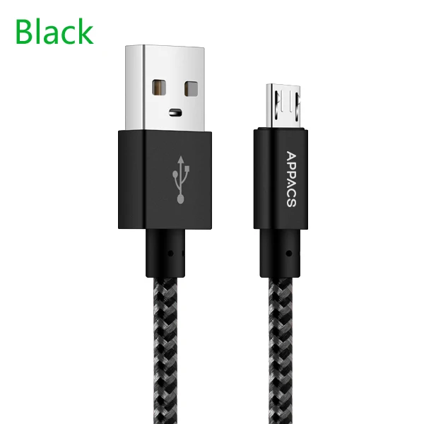 Black APPCAS Micro USB кабель, 2 м/6FT3M/10 футов очень длинный нейлоновый плетеный шнур высокоскоростной USB для Micro usb зарядки Android кабели - Цвет: Black