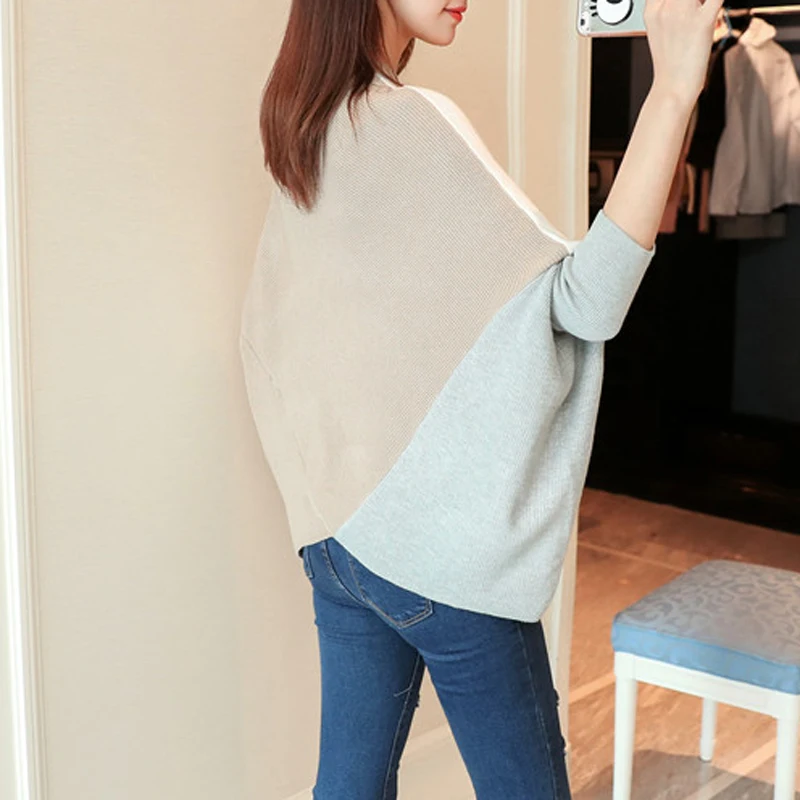 Autumn Winter New Pattern Korean Bat Easy Round Neck Unlined Garment Suit-dress Maɺm Color Sleeve Head Sweater Tide | Женская