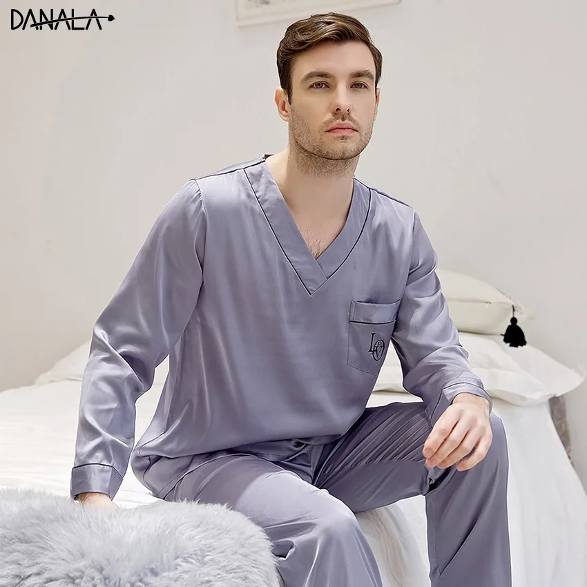 Мужская пижама с рукавом три четверти DANALA шелковая и сатиновая Пижама для