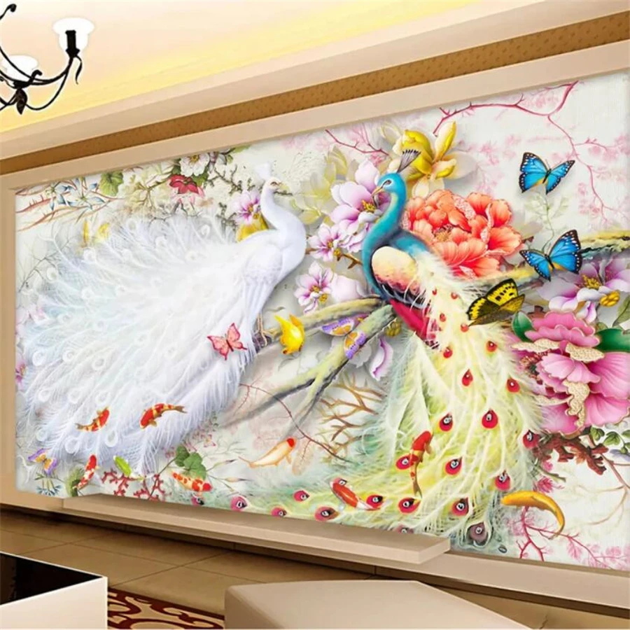Обои на заказ 3d фотообои богатая птица Акварель Павлин Фигурка пиона цветок