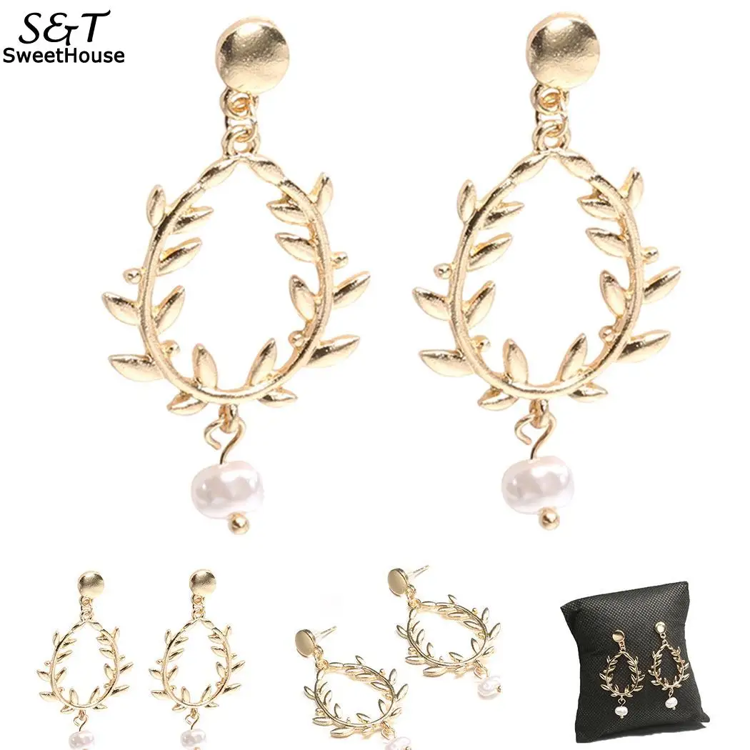 Женские Модные Висячие серьги из сплава в форме листа Золотая вечеринка юбилей