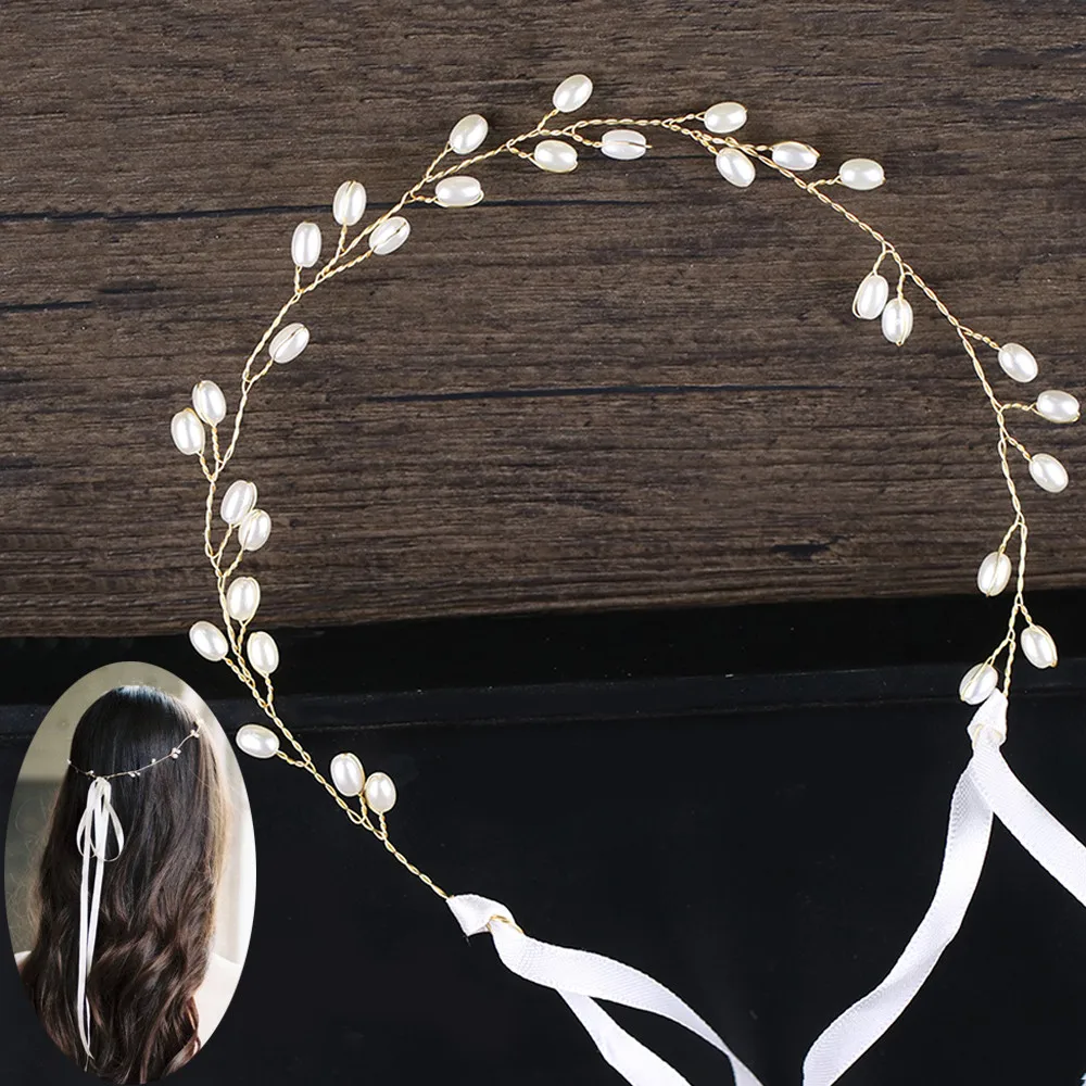 1 шт. Бусины Жемчужные ленты для волос обруч с цветами женские свадебные белые