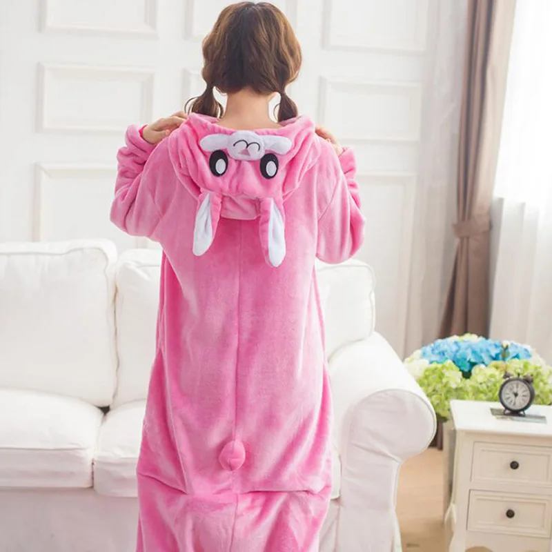 Adult Anime Kigurumi Onesies Rose Rabbit Costume Women Cute Cartoon Animal Bunny Pajamas Onepieces Sleepwear Home Cloths Girl