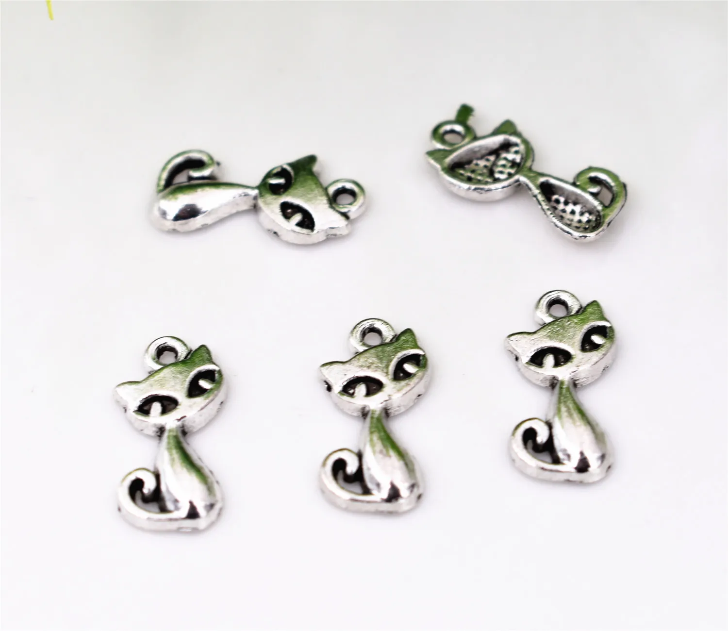 30 шт./лот 17x8 мм антикварная Посеребренная Подвеска в виде милой кошки подвеска
