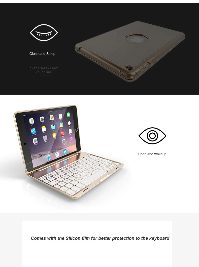 Witsp@ d роскошный чехол с Bluetooth клавиатурой для iPad Mini() и iPad mini 4, 7 цветов светодиодный чехол с подсветкой/алюминиевый беспроводной Чехол
