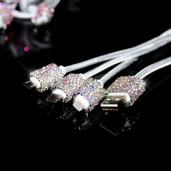 AB White USB Data Li Автомобильное зарядное устройство с двумя usb-портами 3,1 А, автомобильный прикуриватель со стразами, универсальный автомобильный держатель для телефона, usb-кабель для передачи данных, отображение напряжения - Название цвета: AB White USB Data Li