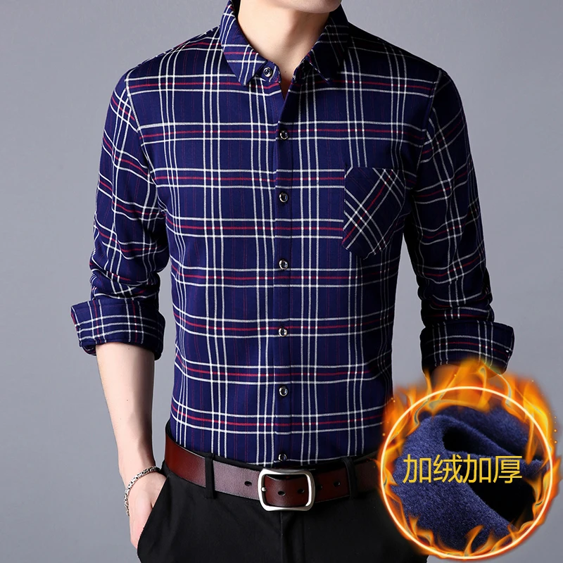 2018 новая зимняя модная мужская одежда Slim Fit Мужская рубашка с длинным рукавом